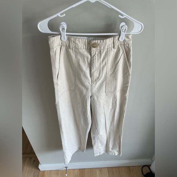 Free People Sailor Back Buckle Wide Leg Cropped Pants - Cream - Size 4 - Picture 4 of 13